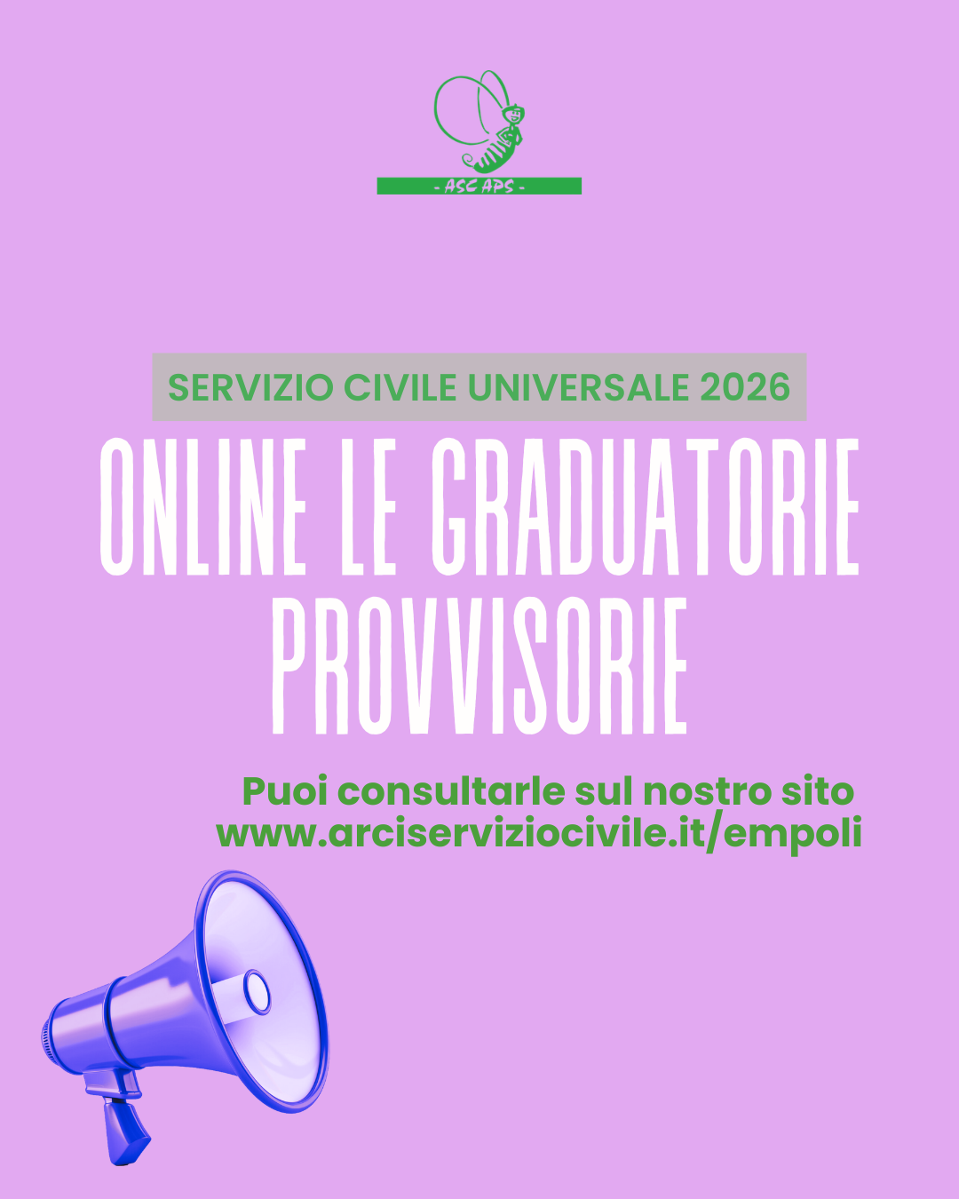 PUBBLICATE LE GRADUATORIE PROVVISORIE BANDO SERVIZIO CIVILE UNIVERSALE 2026-2027